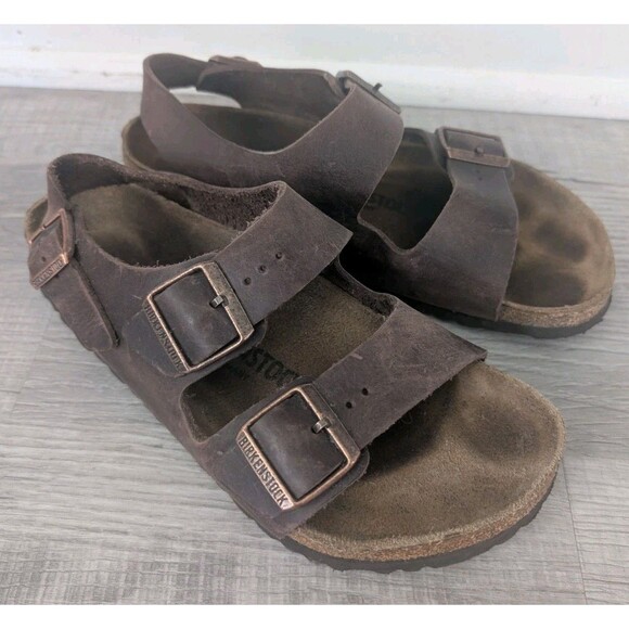 Birkenstock Sandals Milano Oiled Leather Regular Fit Habana Sz 40 L9 M7 Brown - Picture 1 of 13